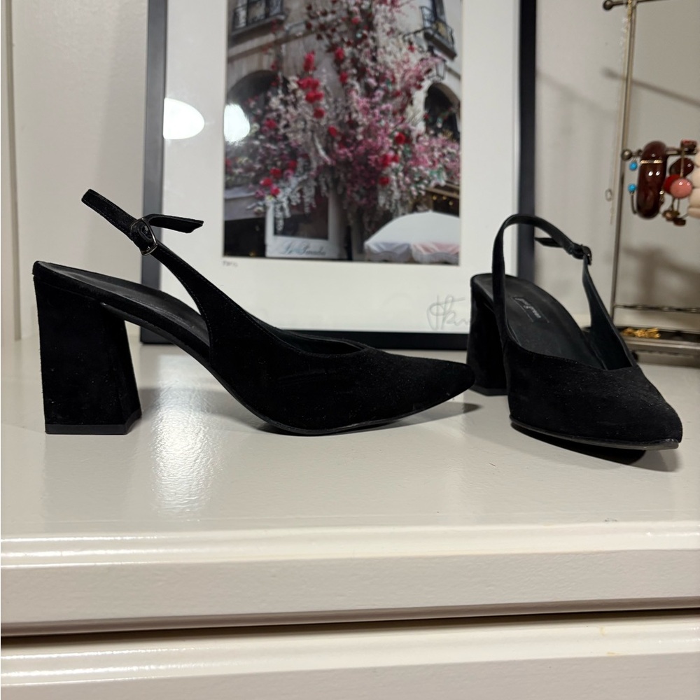 Paul Green EUC Black Suede Women's Slingback Heels - size US 9.5